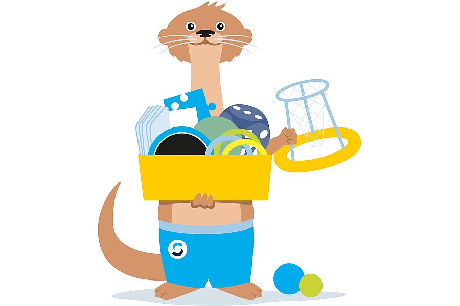 Fiete mit Spielebox.